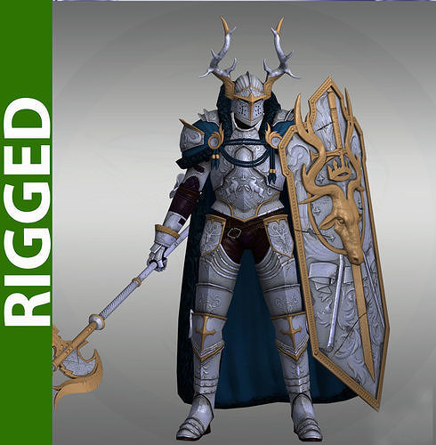 Stag knight 3D Rigged Model 3D model