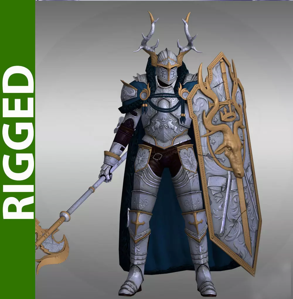 Stag knight 3D Rigged Model 3D model_0