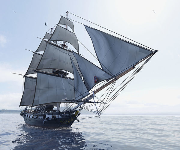 Russian brig Mercury Low-poly 3D model