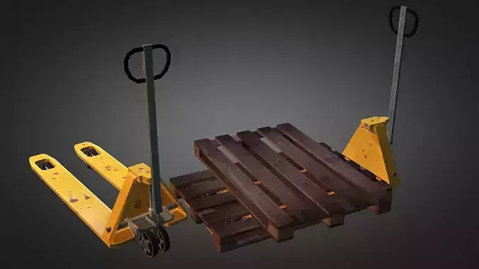 pallet truck and pallet Low-poly 3D model