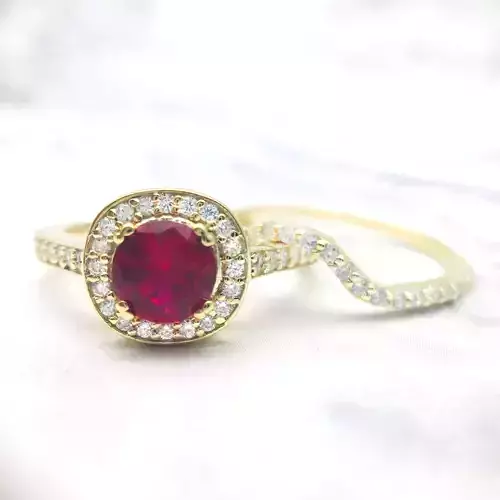 3DM Format  Halo rose gold antique man made ruby bridal set