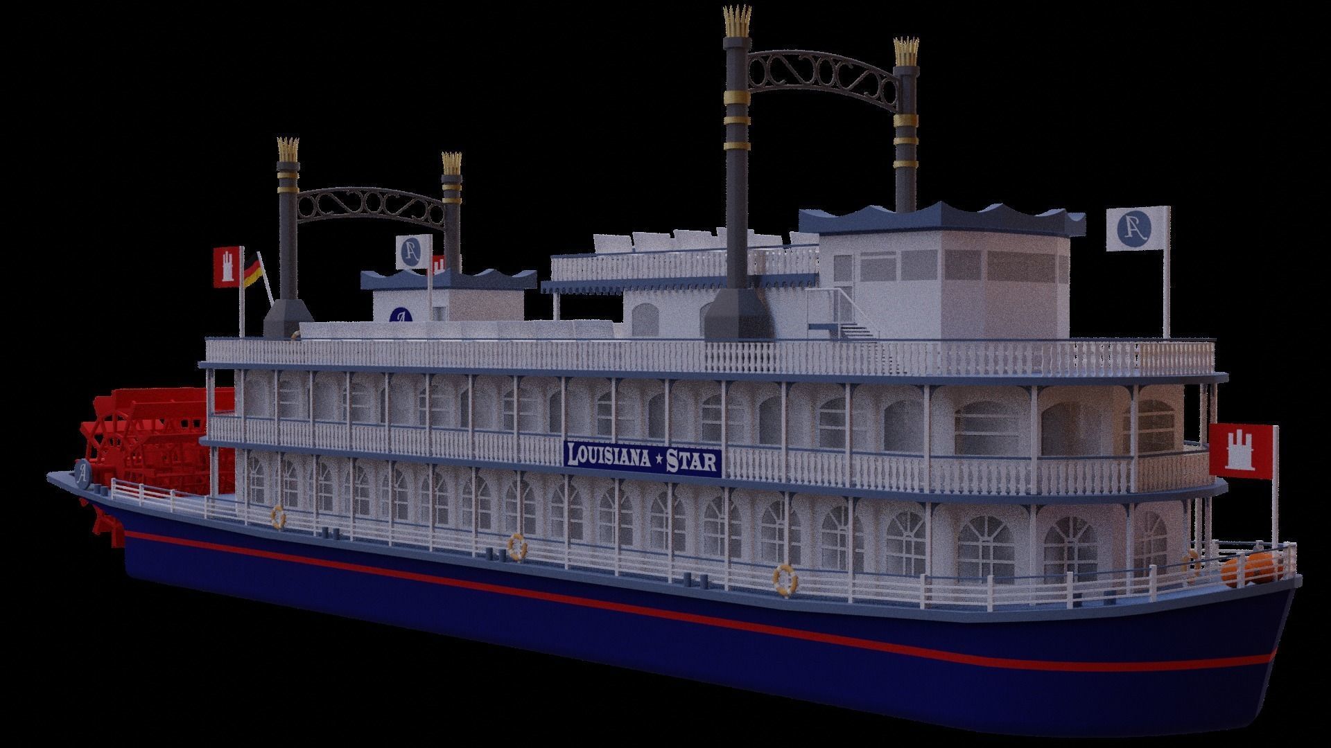 Louisiana Star Paddle Steamer 3D model_5