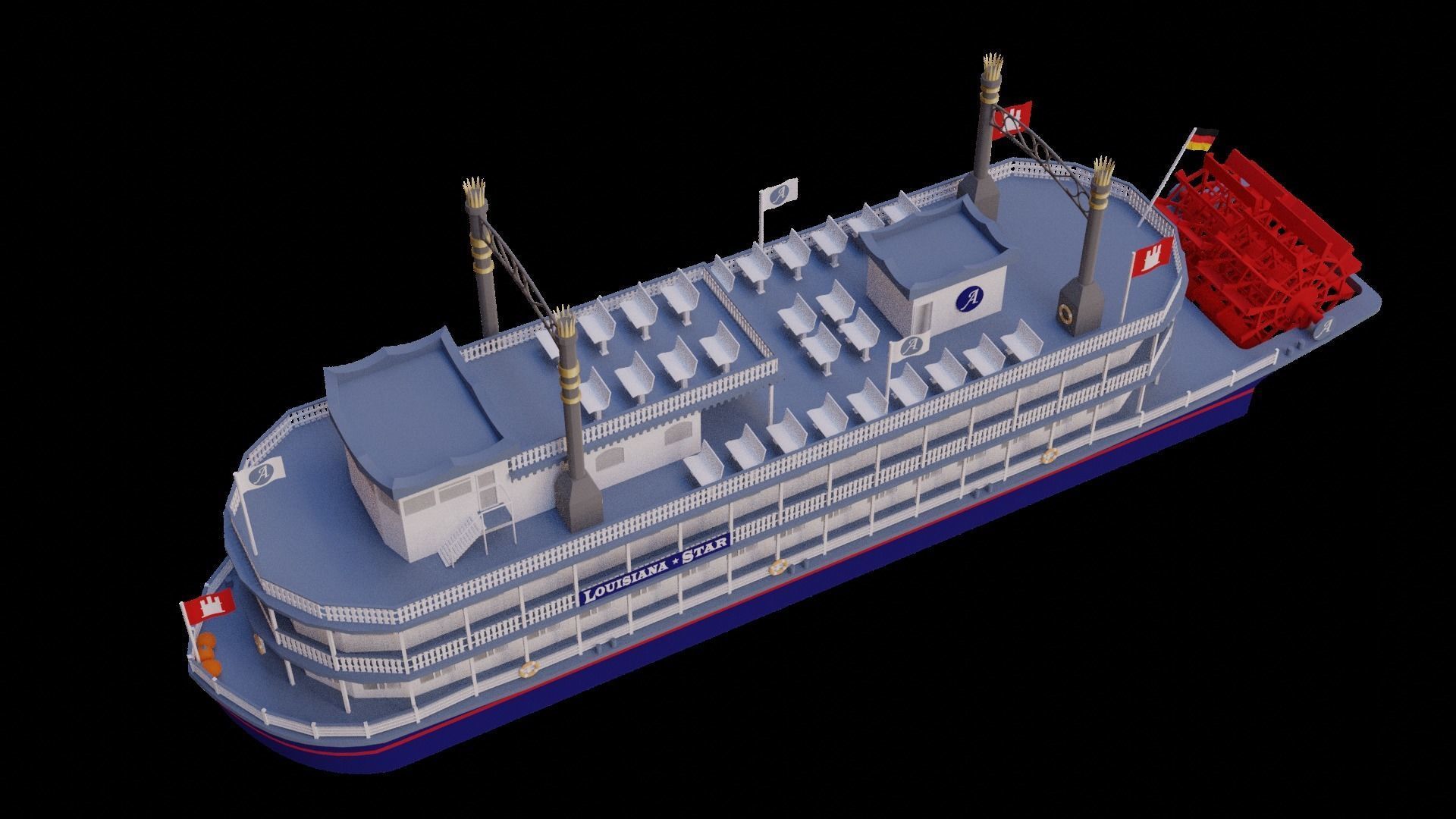 Louisiana Star Paddle Steamer 3D model_7