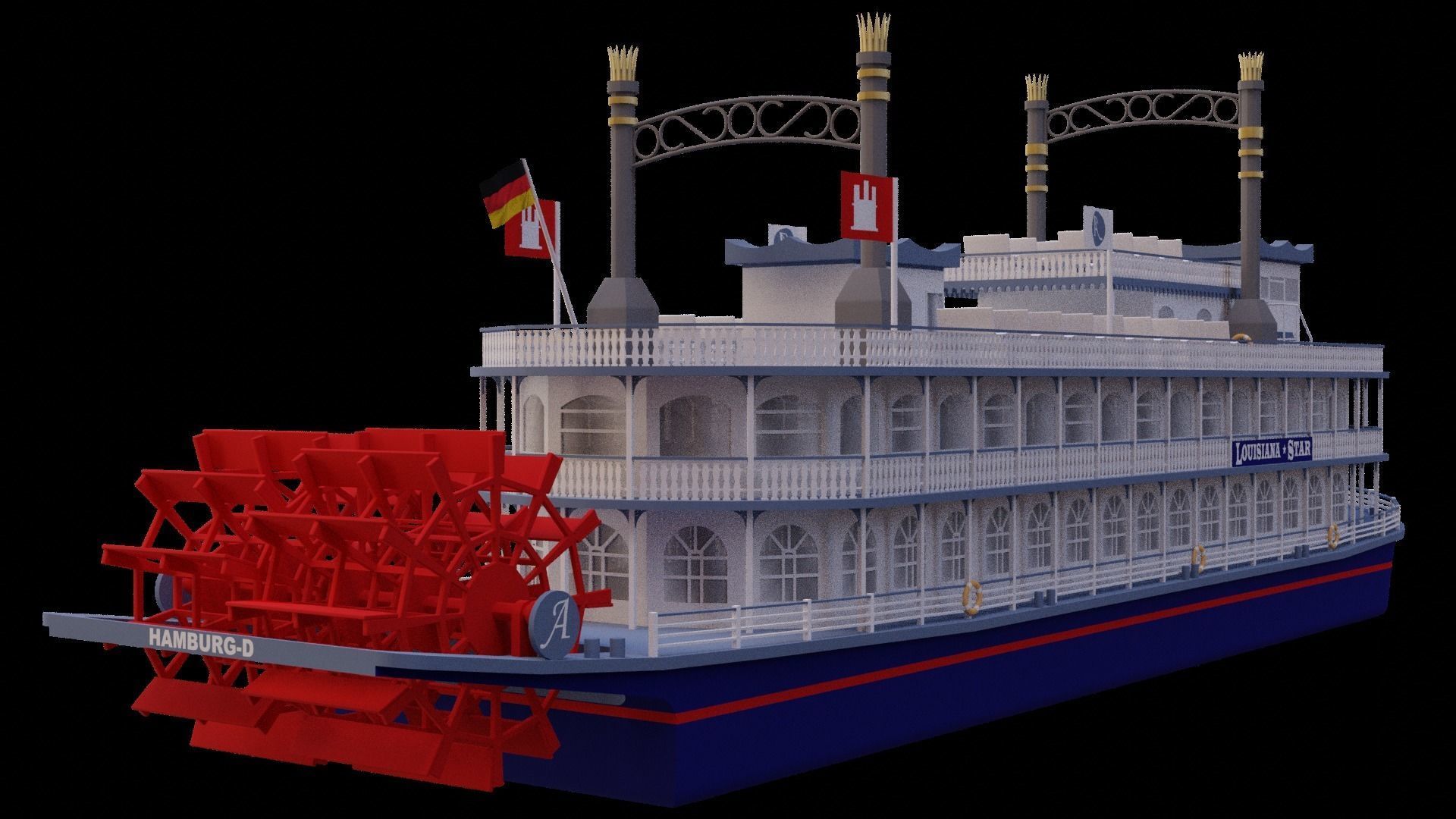 Louisiana Star Paddle Steamer 3D model_4