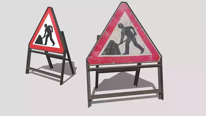 Construction Sign Low-poly 3D model