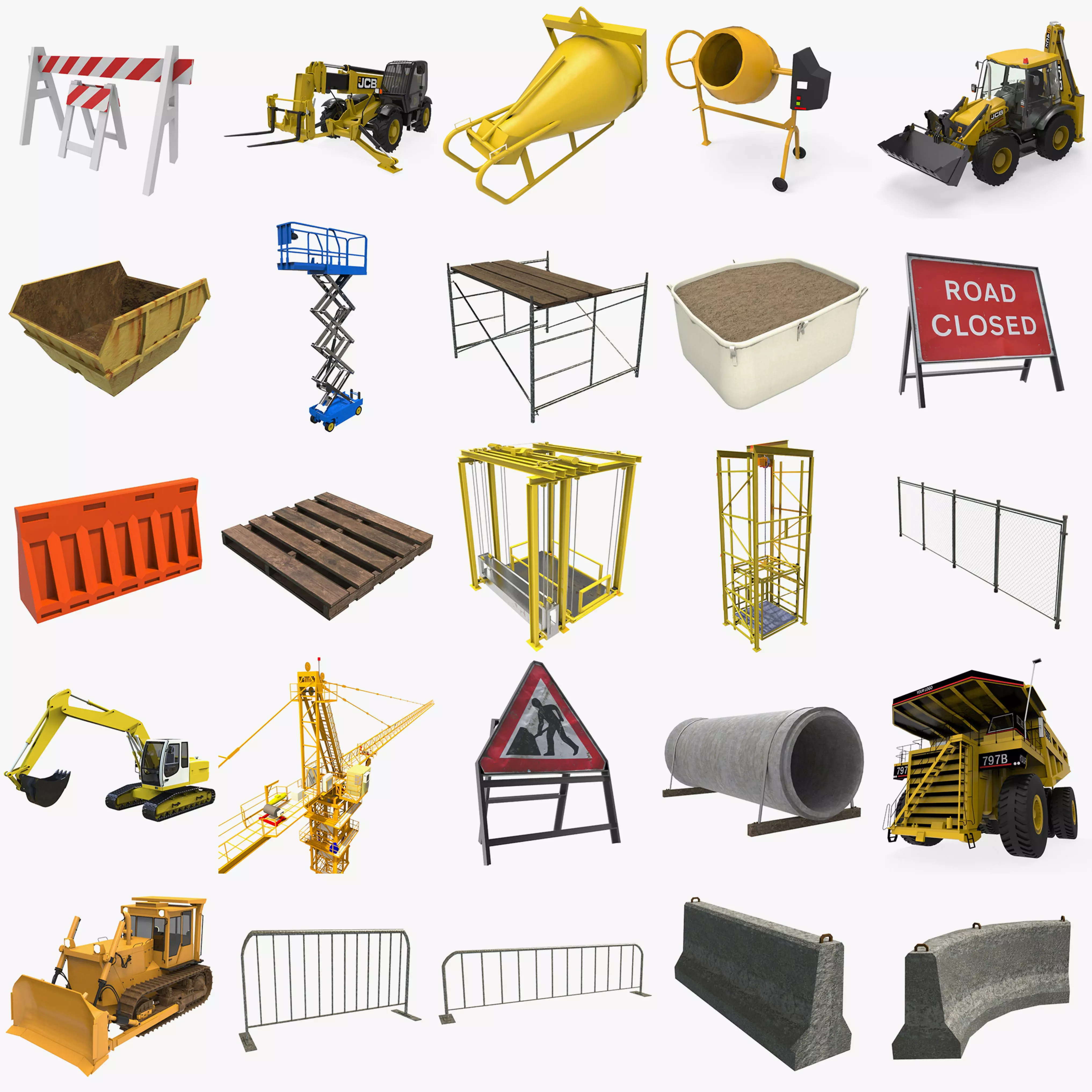 Construction Building Site Collection Low-poly 3D model_0