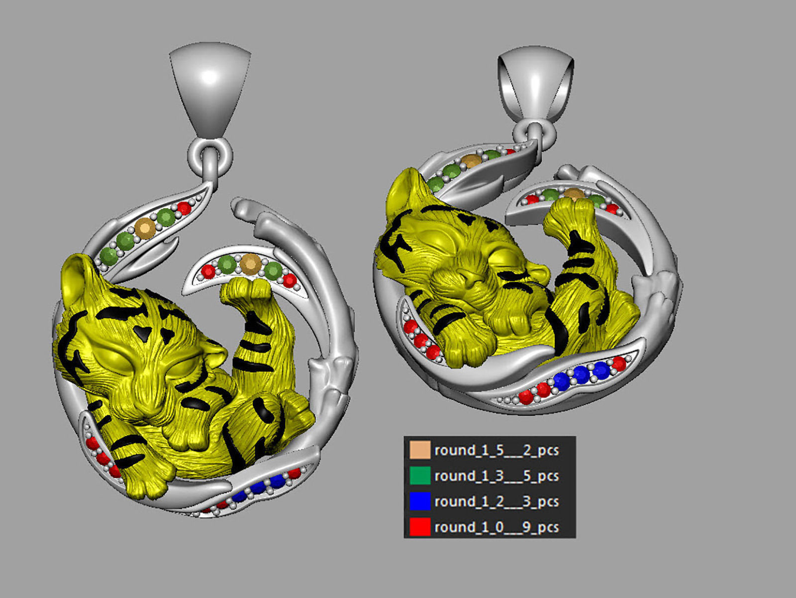 jewelry pendant tiger cub on the branch 0199 3D print model_10