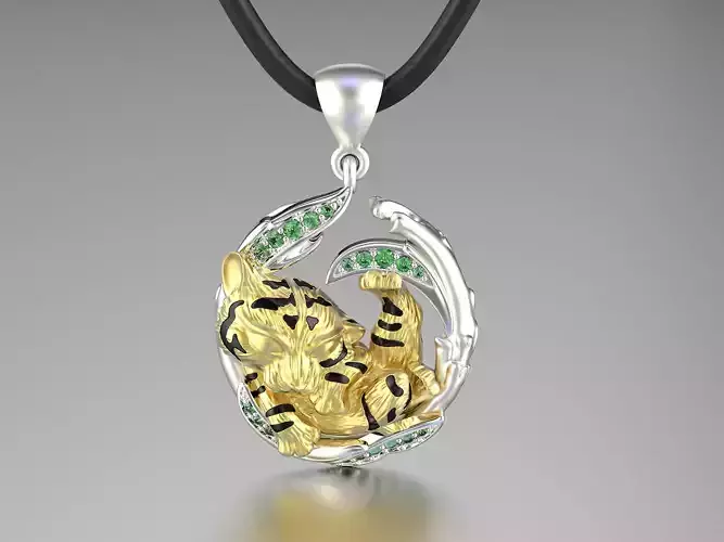 jewelry pendant tiger cub on the branch 0199 3D print model