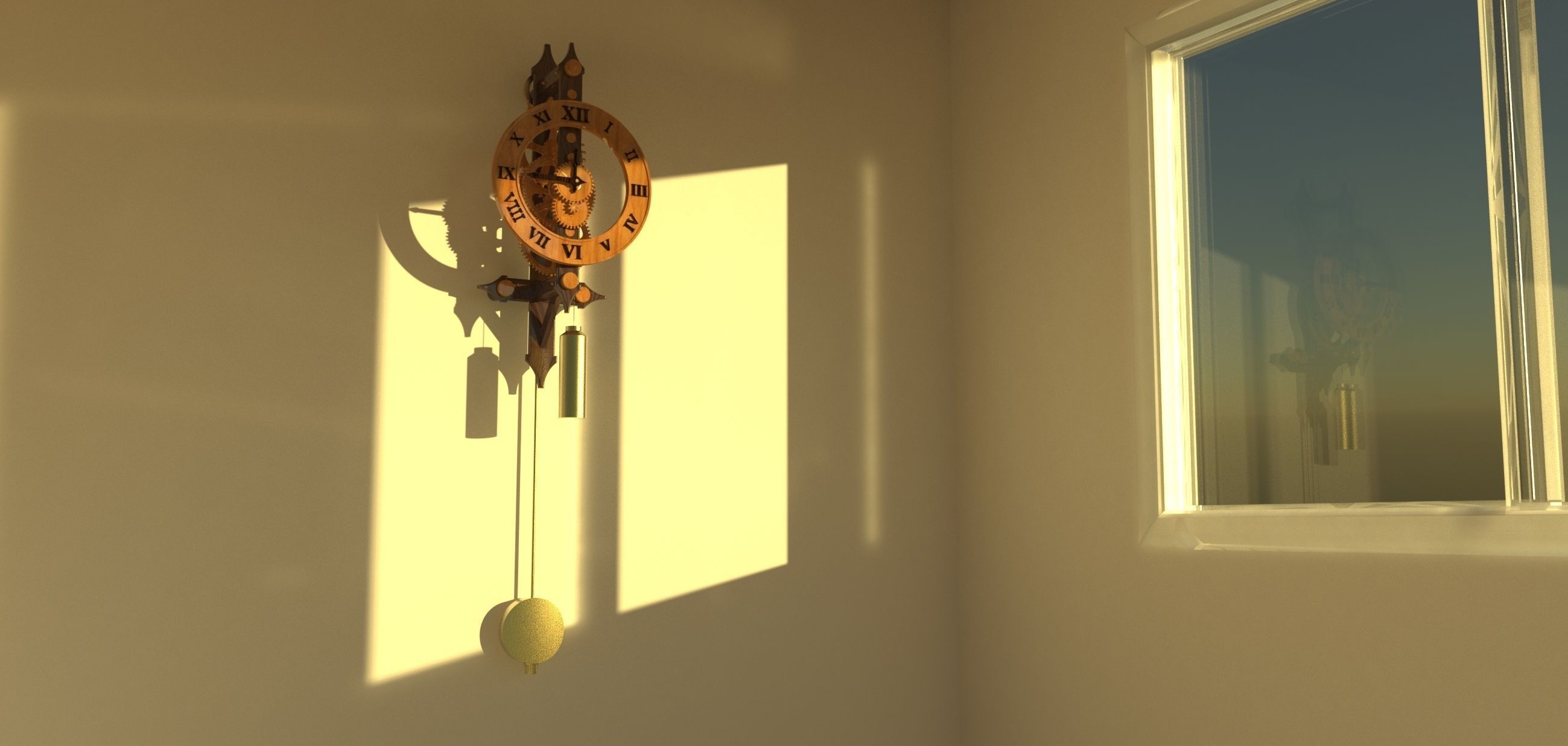 Wall Clock - Wood 3D model_2