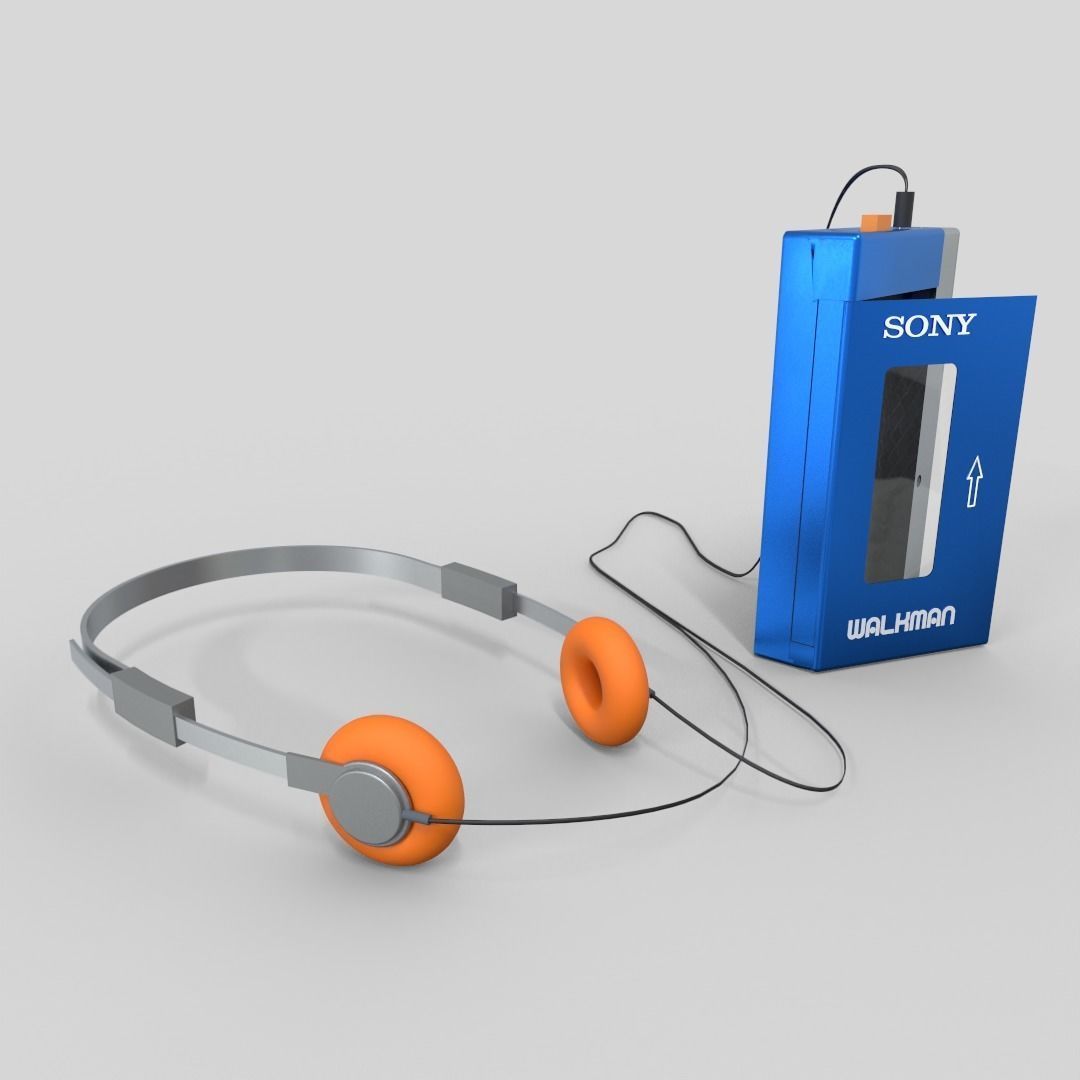 Sony Walkman TPS-L2 with retro headphones Low-poly 3D model_2