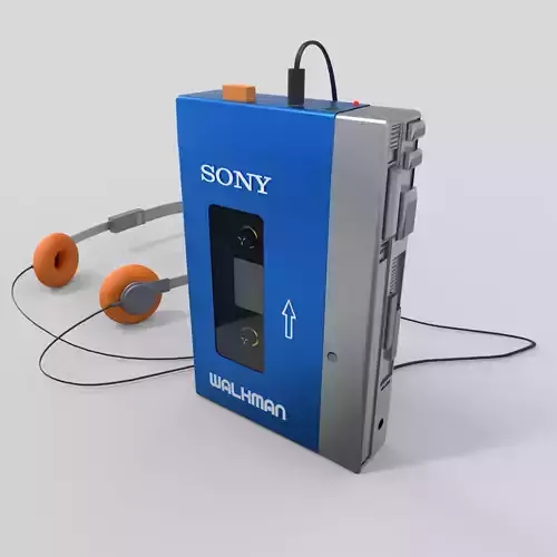 Sony Walkman TPS-L2 with retro headphones Low-poly 3D model