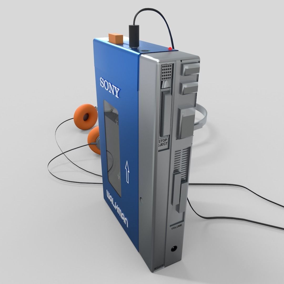 Sony Walkman TPS-L2 with retro headphones Low-poly 3D model_3