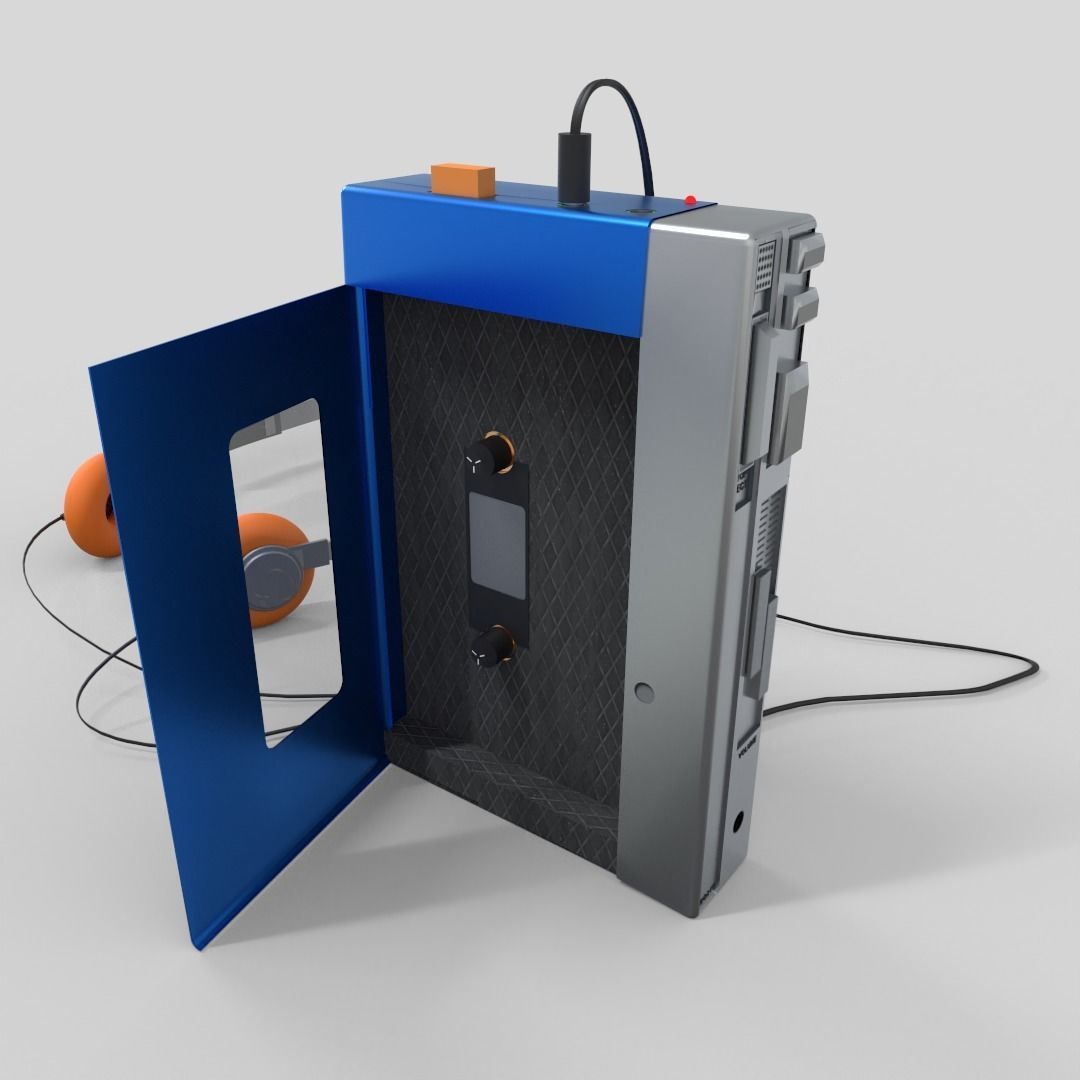 Sony Walkman TPS-L2 with retro headphones Low-poly 3D model_1