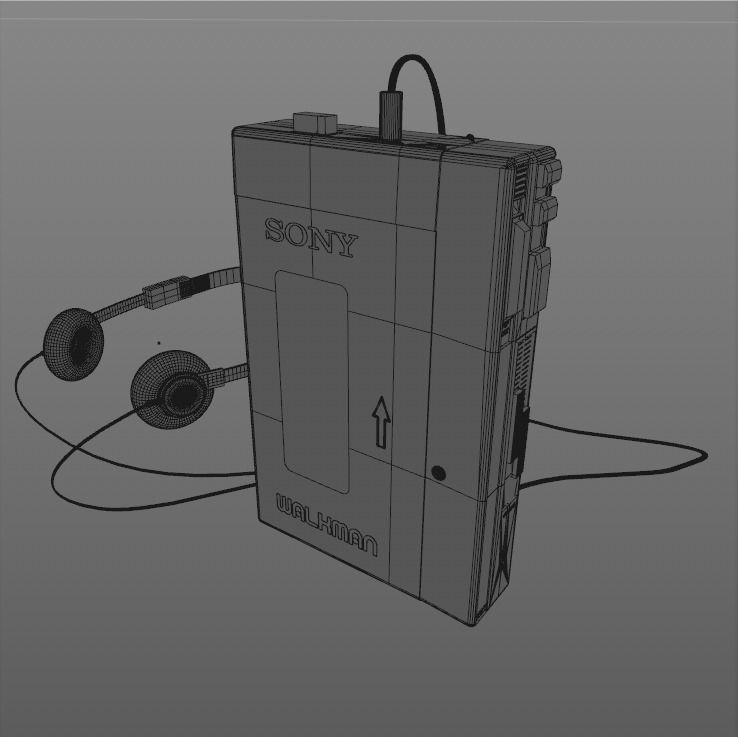 Sony Walkman TPS-L2 with retro headphones Low-poly 3D model_6