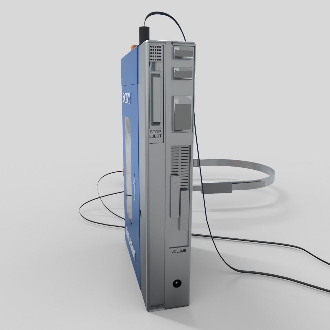 Sony Walkman TPS-L2 with retro headphones Low-poly 3D model_4