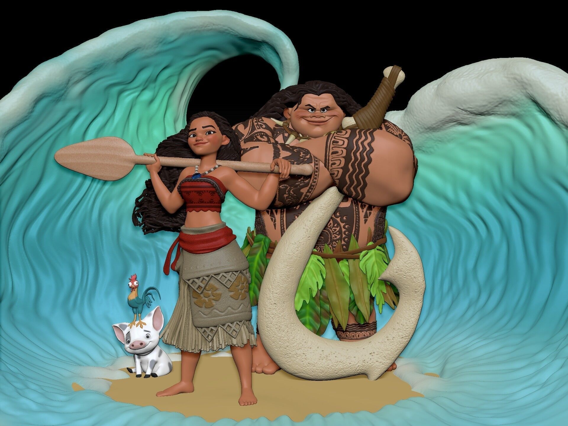 Vaiana woman and man in shell 3D print model_2