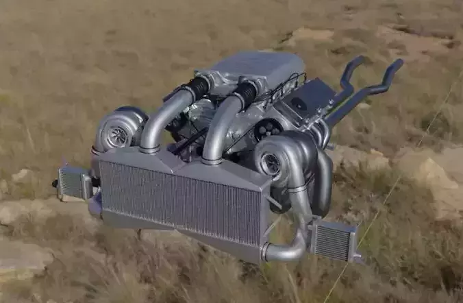 Twin Turbo V8 Engine Free 3D model