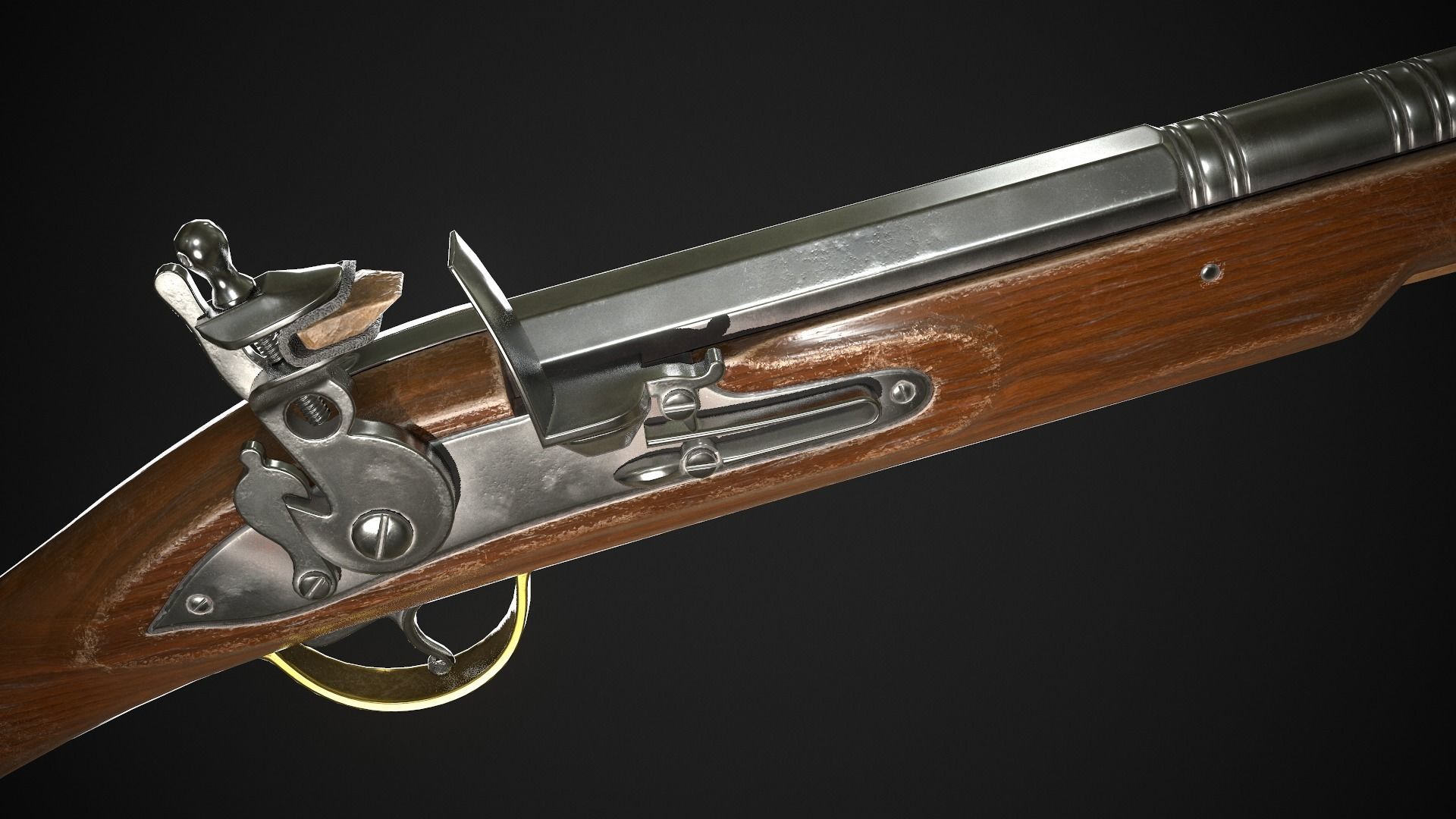 Flintlock Blunderbuss 01 Classic Low-poly 3D model_6