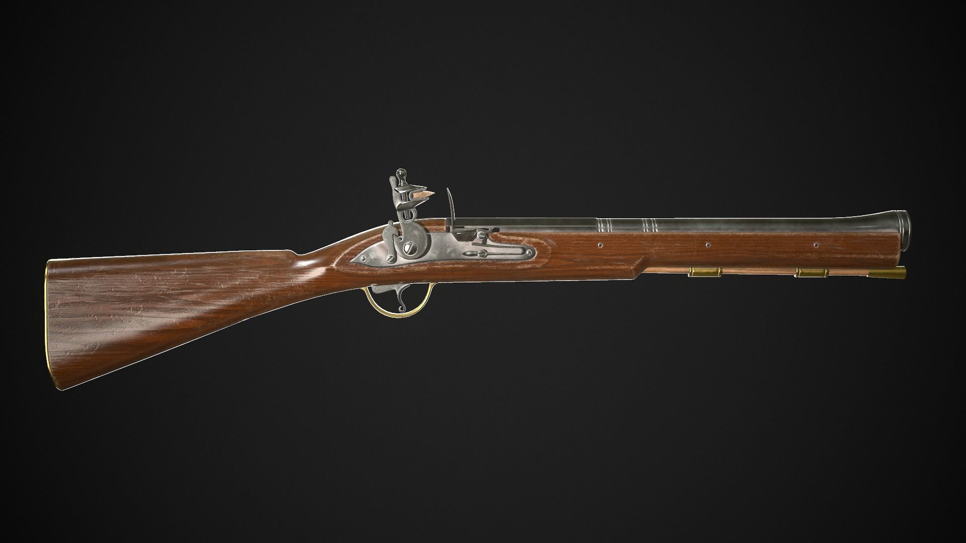 Flintlock Blunderbuss 01 Classic Low-poly 3D model_2
