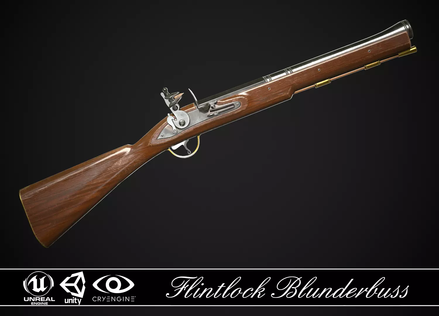Flintlock Blunderbuss 01 Classic Low-poly 3D model_0