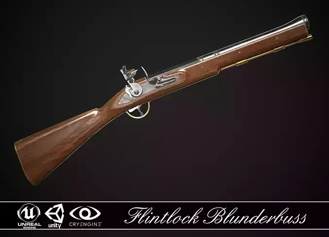 Flintlock Blunderbuss 01 Classic Low-poly 3D model Flintlock Blunderbuss 01 Classic Low-poly 3D model