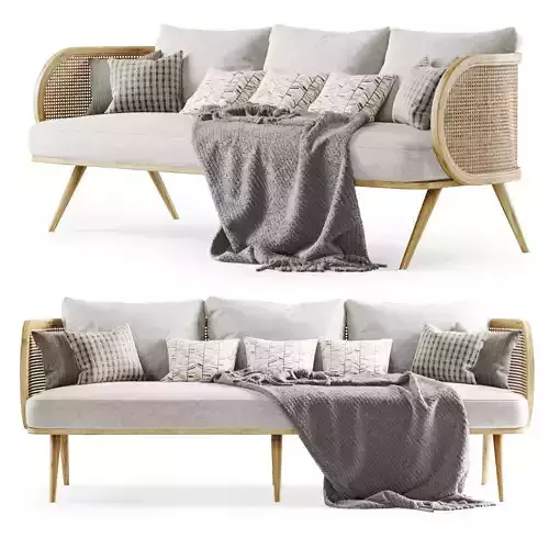 Three-seater wooden rattan sofa CV23 