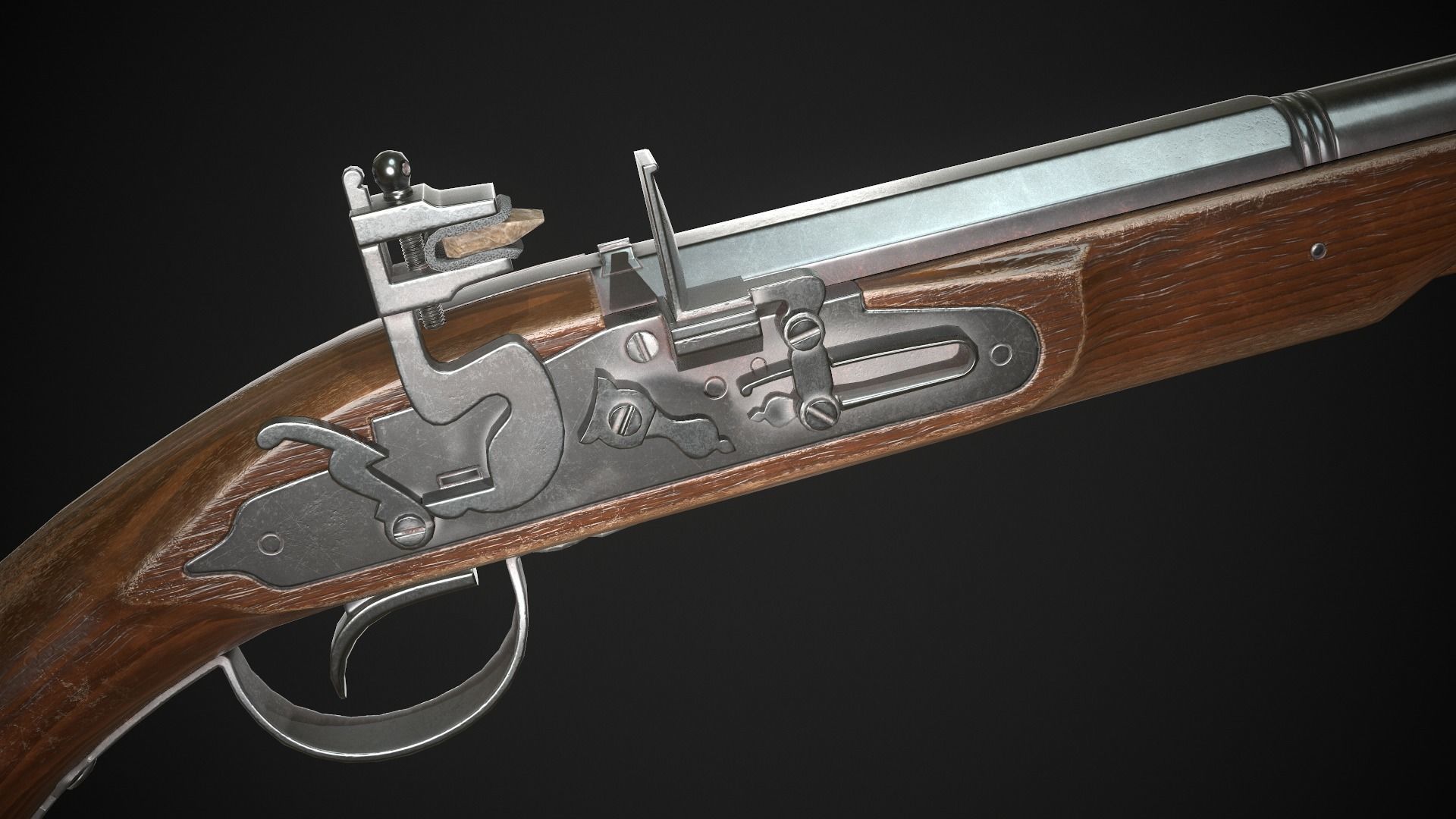 Flintlock Pistol 01 Classic Low-poly 3D model_5