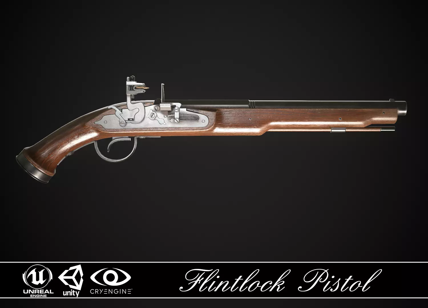 Flintlock Pistol 01 Classic Low-poly 3D model_0
