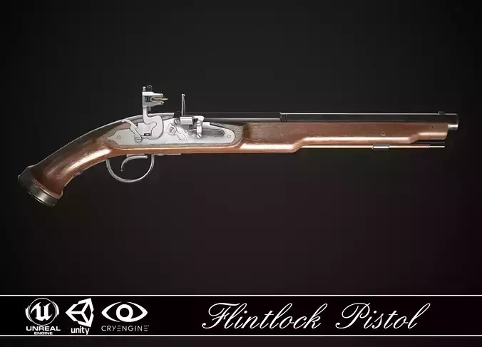 Flintlock Pistol 01 Classic Low-poly 3D model