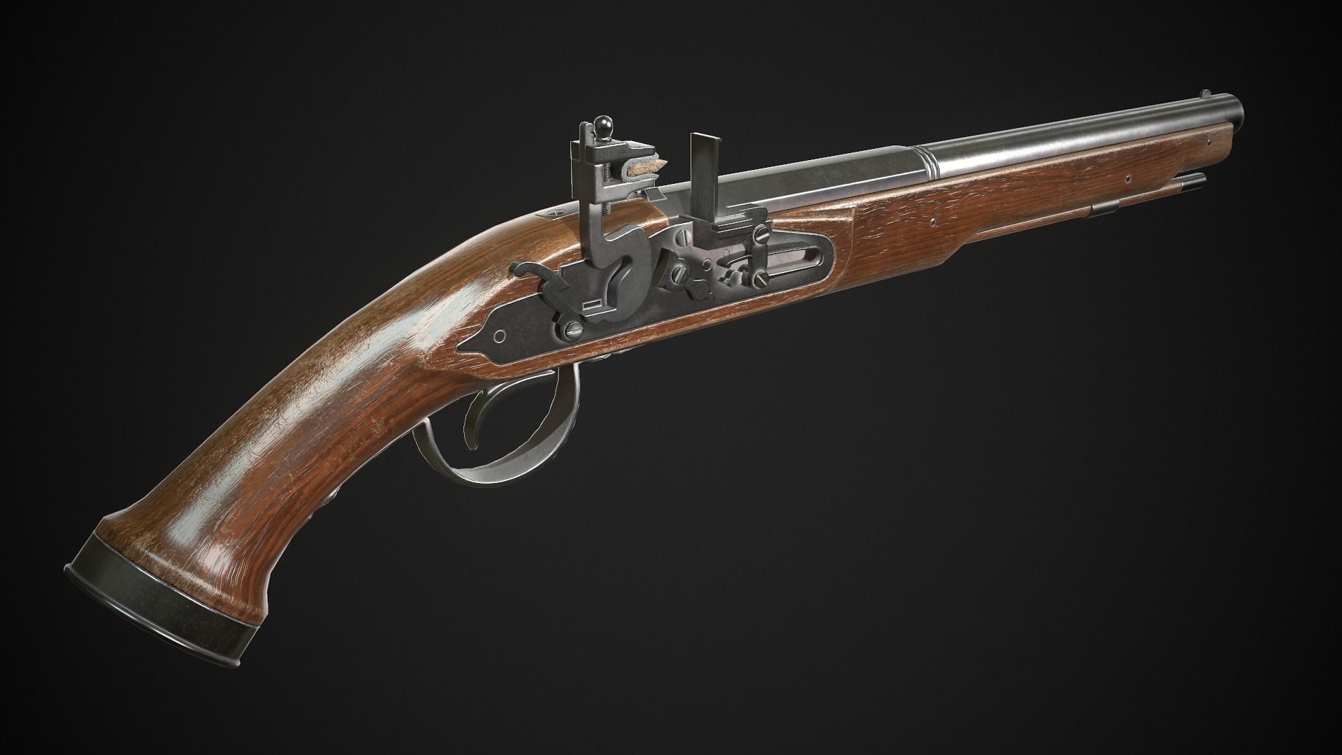 Flintlock Pistol 01 Classic Low-poly 3D model_3