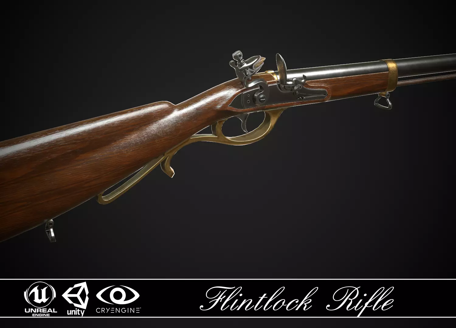 Flintlock Rifle 01 Classic Low-poly 3D model_0