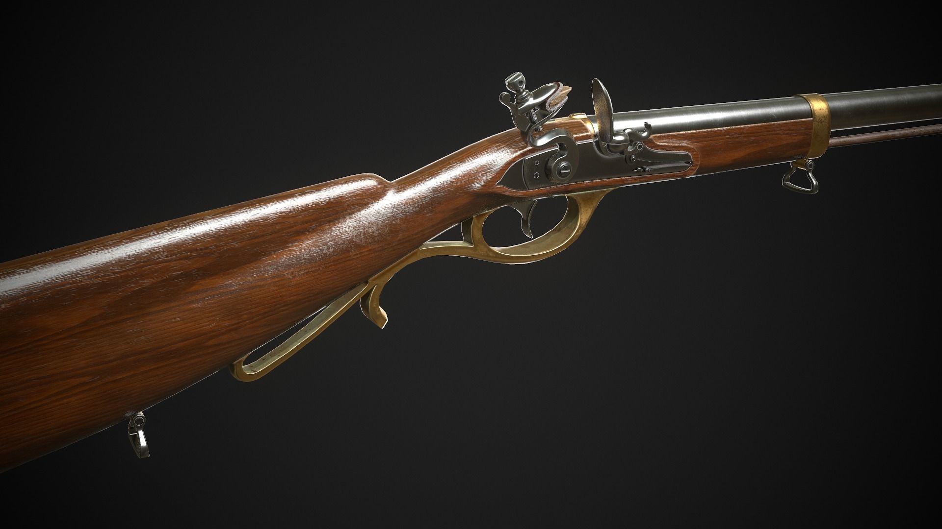 Flintlock Rifle 01 Classic Low-poly 3D model_6