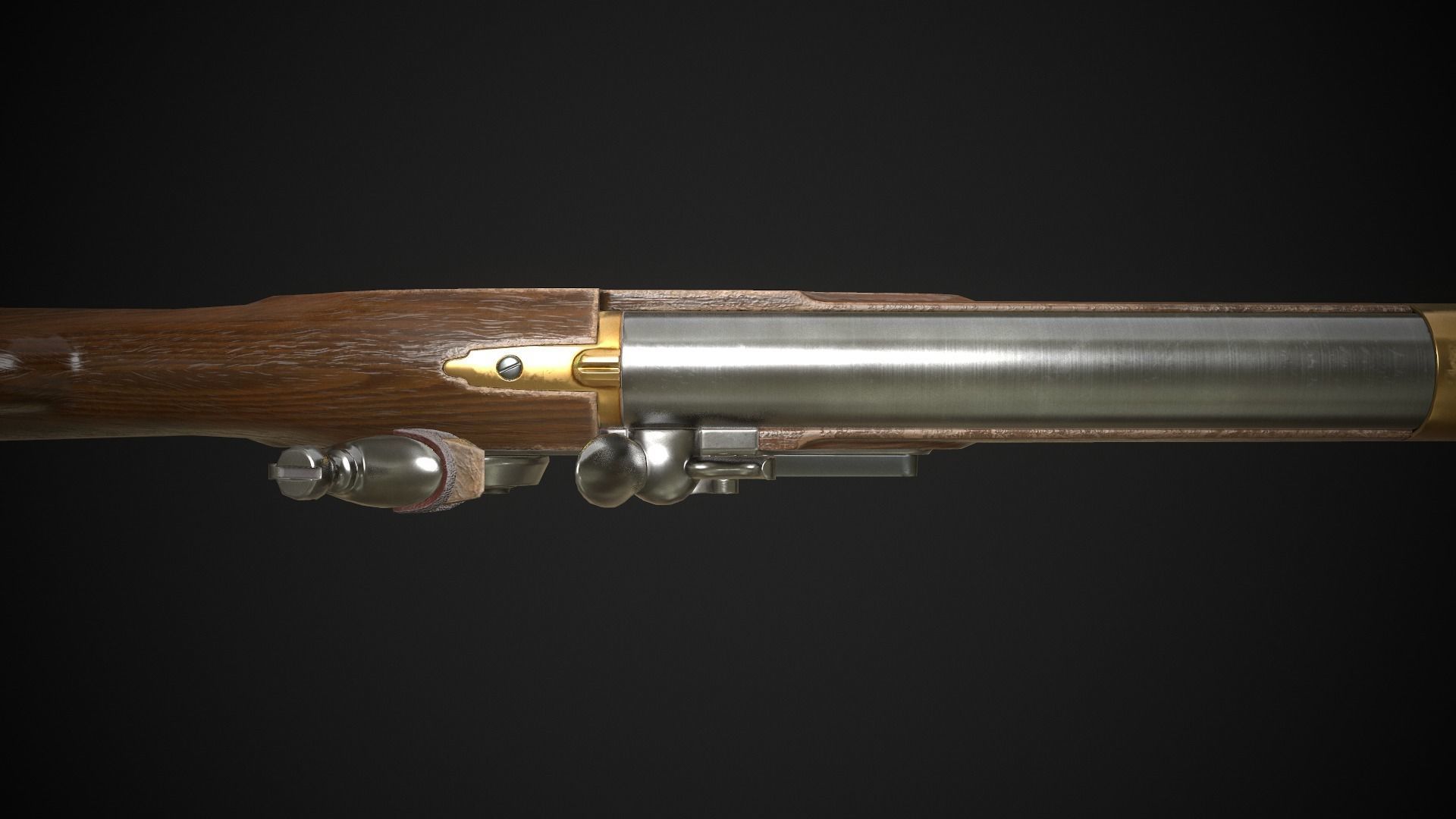 Flintlock Rifle 01 Classic Low-poly 3D model_9
