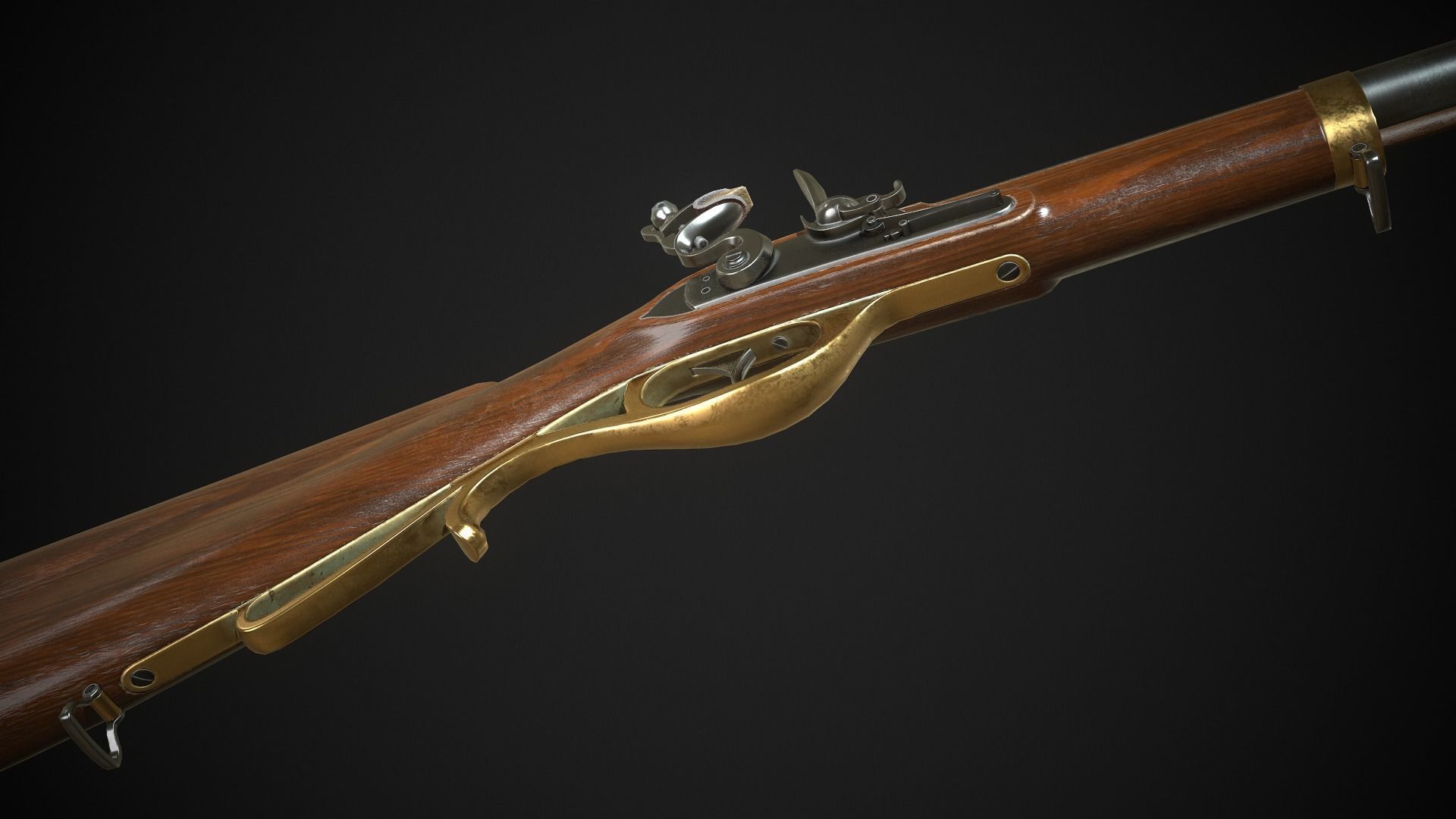Flintlock Rifle 01 Classic Low-poly 3D model_10