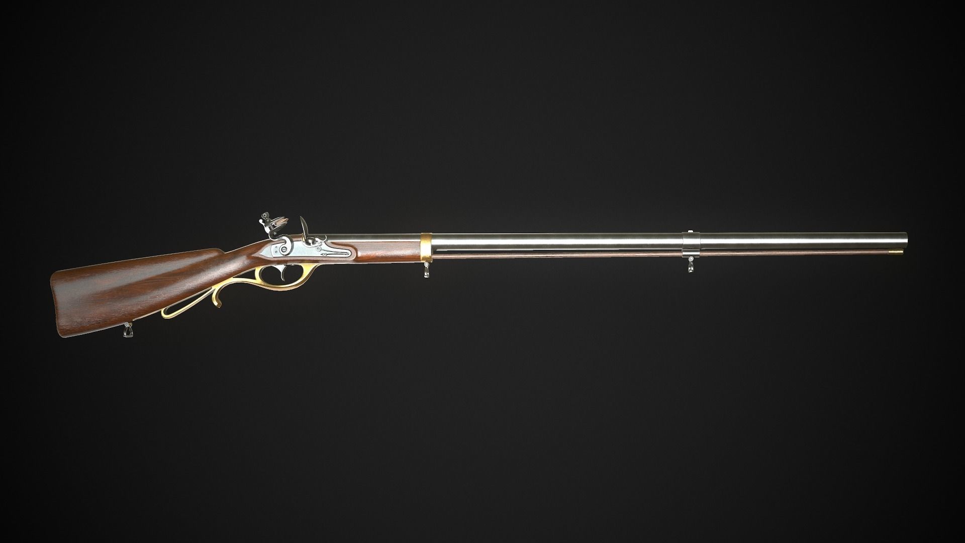 Flintlock Rifle 01 Classic Low-poly 3D model_2