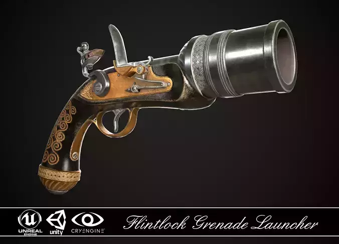 Flintlock Grenade Launcher 01 Black Low-poly 3D model