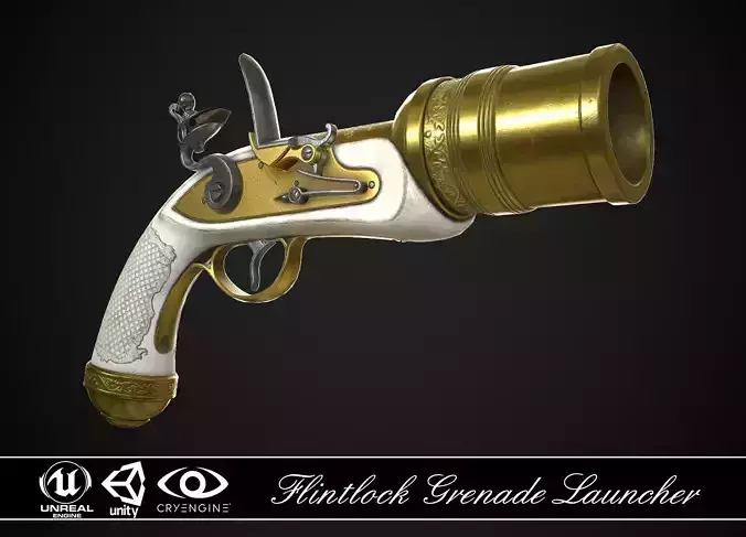 Flintlock Grenade Launcher 01 White Low-poly 3D model