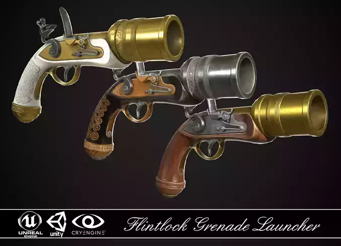 Flintlock Grenade Launcher 01 - 3 skins 3D Model Collection