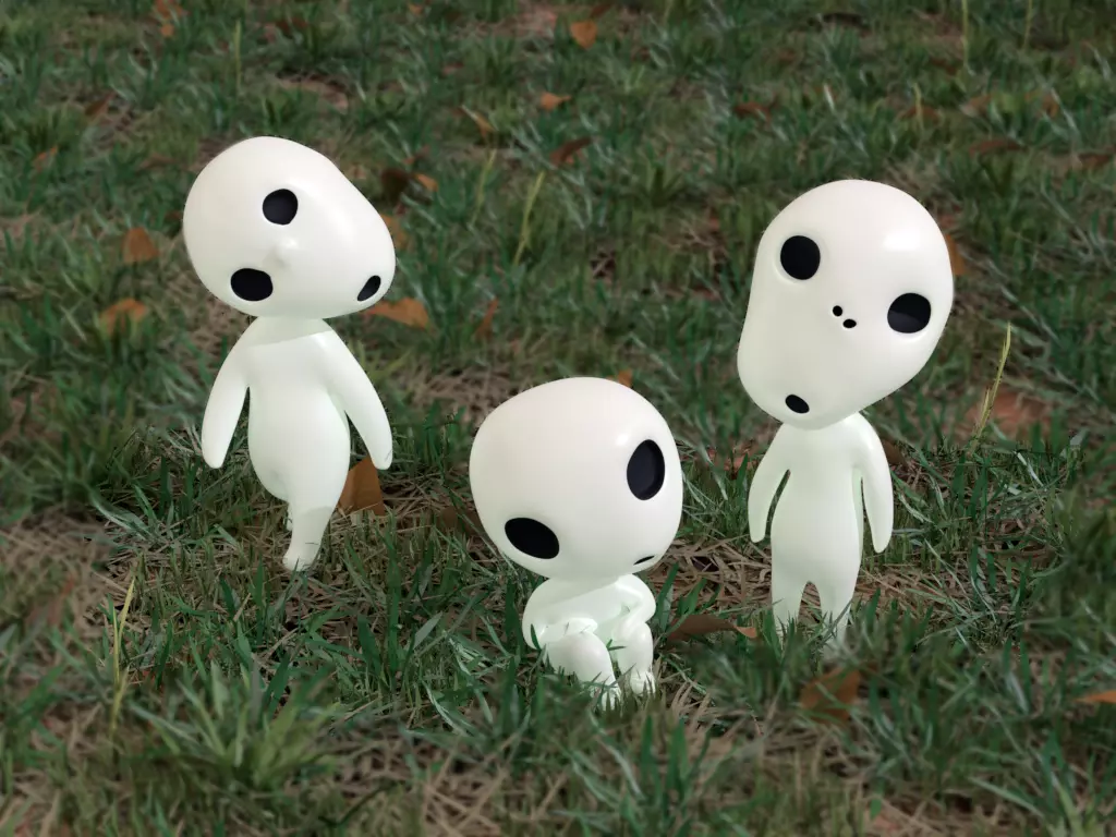 Kodamas set three figurines in grass 3D print model_0