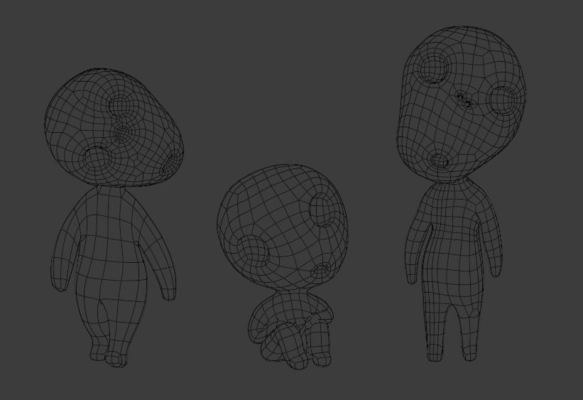 Kodamas set three figurines in grass 3D print model_4