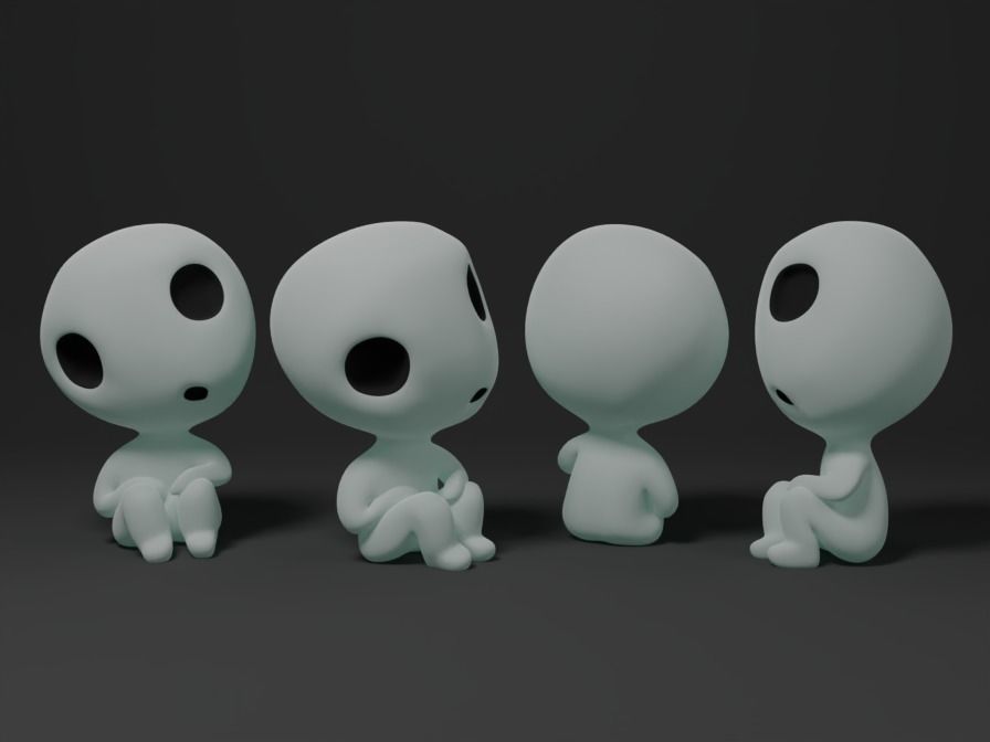 Kodamas set three figurines in grass 3D print model_5