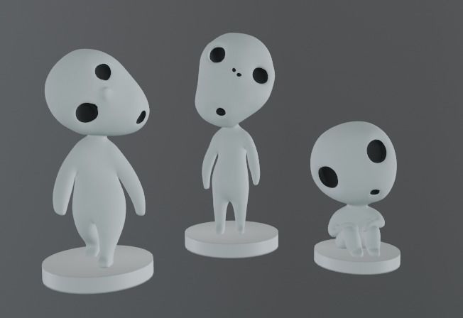 Kodamas set three figurines in grass 3D print model_3