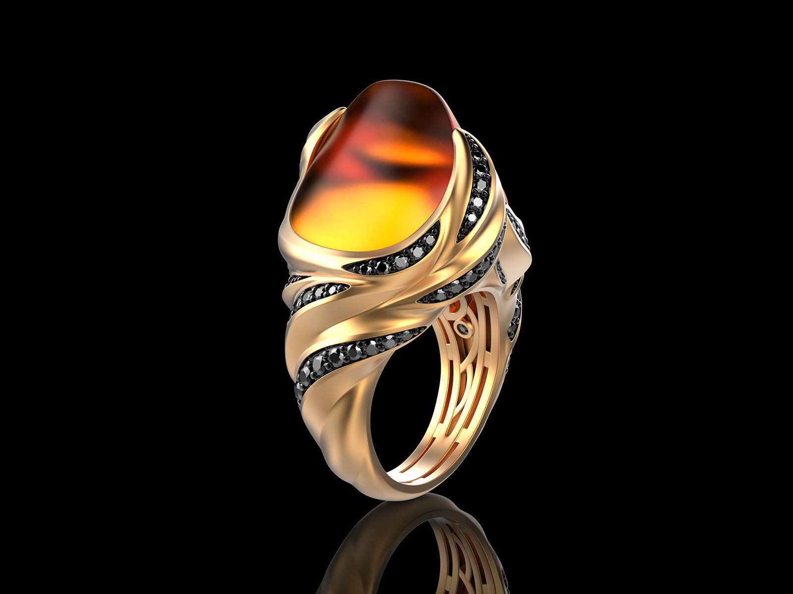 Exclusive fashion ring with fire opal 3D print model_10