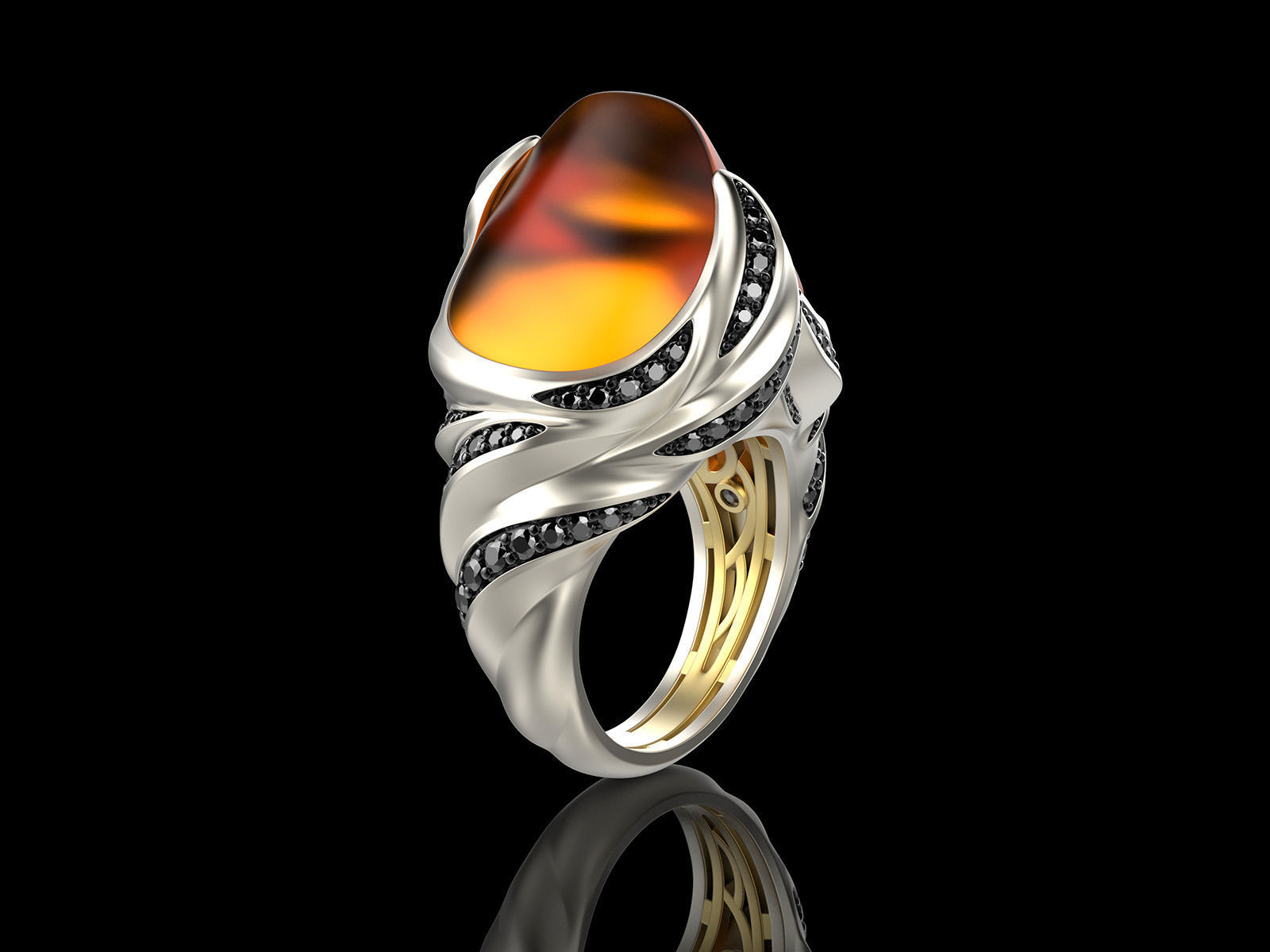 Exclusive fashion ring with fire opal 3D print model_9