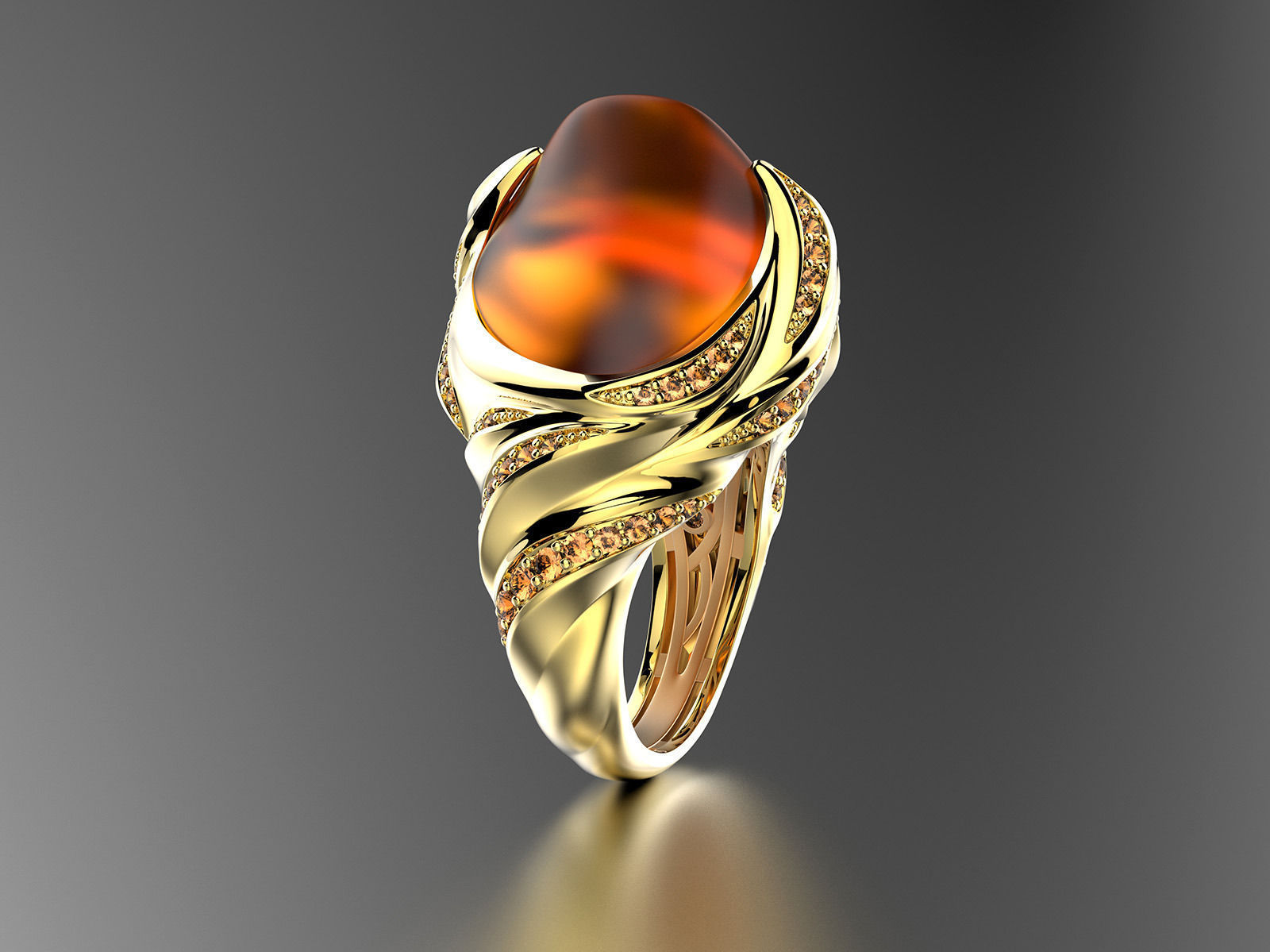 Exclusive fashion ring with fire opal 3D print model_7