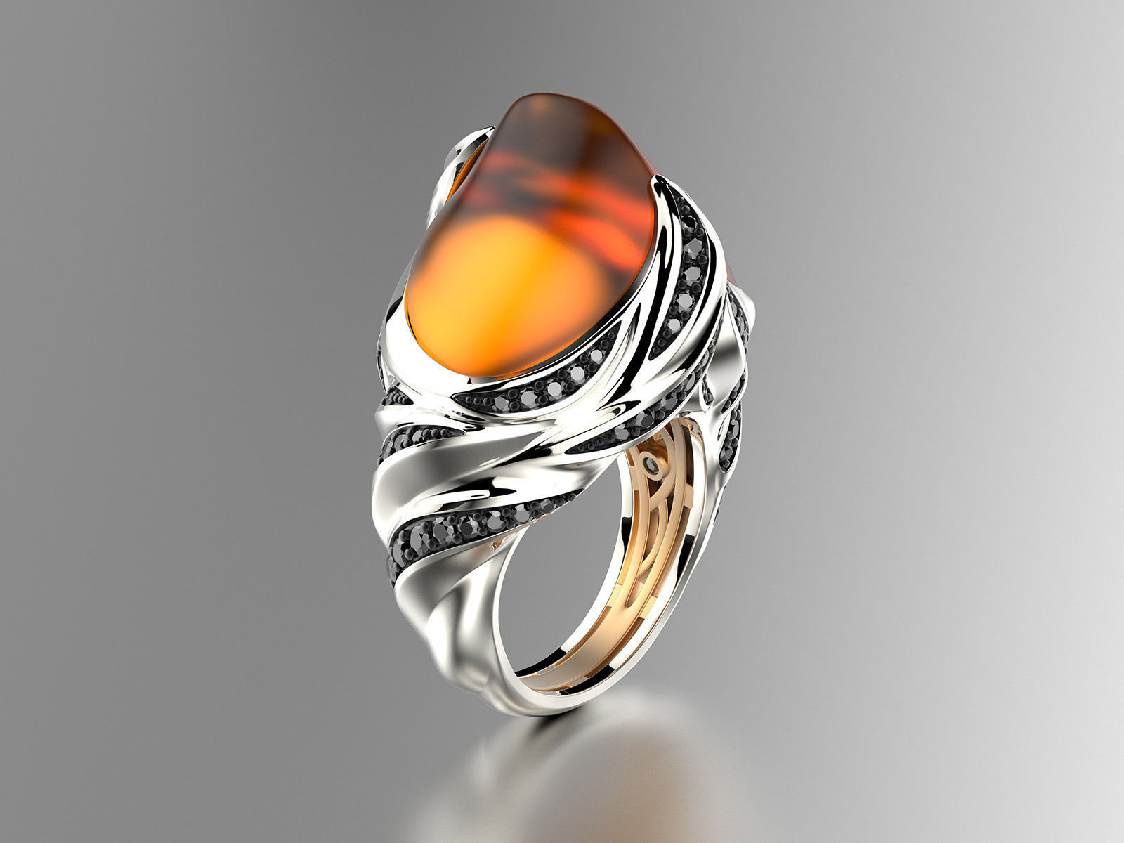 Exclusive fashion ring with fire opal 3D print model_1