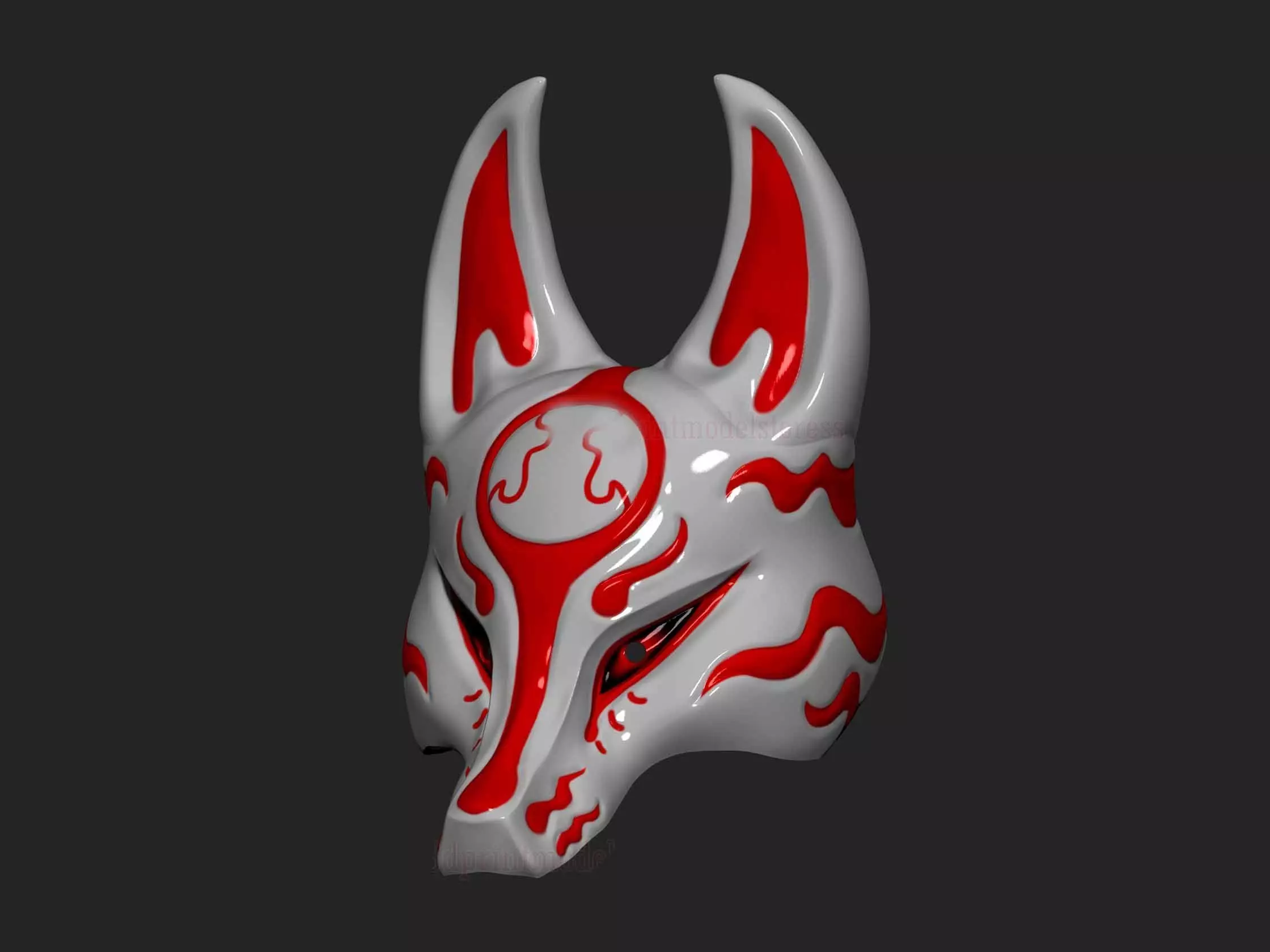 Japanese Kitsune Fox Mask - Samurai Oni Mask - Halloween STL  3D print model_0