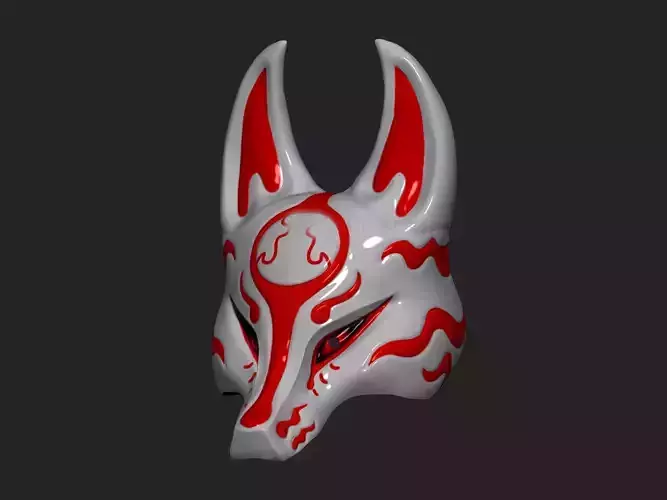Japanese Kitsune Fox Mask - Samurai Oni Mask - Halloween STL  3D print model