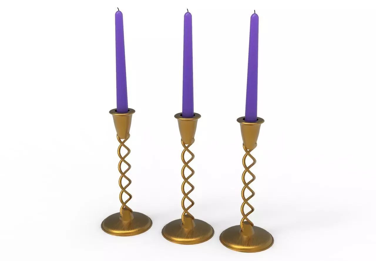 Candle three gold candlesticks with candles 3D model