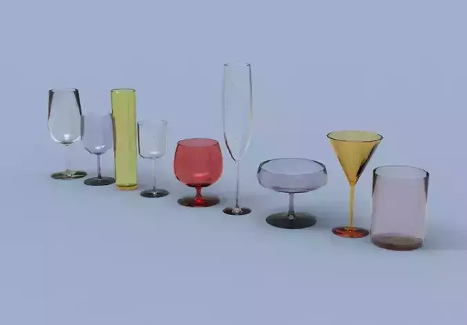 Glasses Set group of different colored